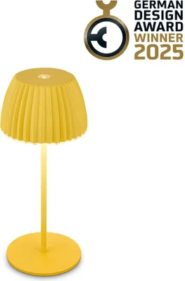 Immagine prodotto di Briloner RIFFLE Mini Lampada da tavolo LED senza fili IP44, dimmerabile, touch, batteria ricaricabile, vincitrice del German Design Award 2025, gialla, Ø8,5 x 20 cm