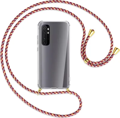 Produktbild von Handykette Backcover-Schutzhülle mit Band (Metall goldfarben) für Xiaomi Mi Note 10 Lite - weinrot/gelb/grau