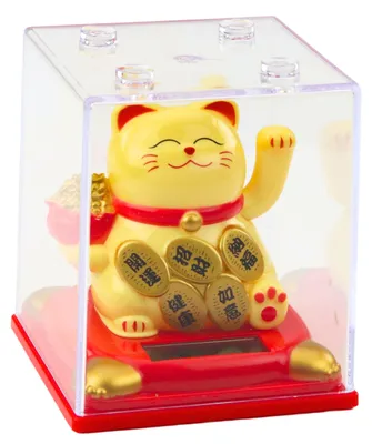 Productafbeelding van Chinese gelukskat in vitrine zonnebeeld ornament beige
