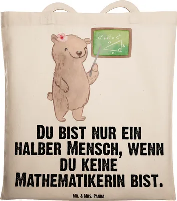 Produktbild von Mr. & Mrs. Panda Tote Bag Mathematikerin Herz - Transparent - Geschenk, Jutebeutel, Witzig, Master, Spruch, Lustig, Bachelor, Tragetasche, Laptoptasche, Tasche