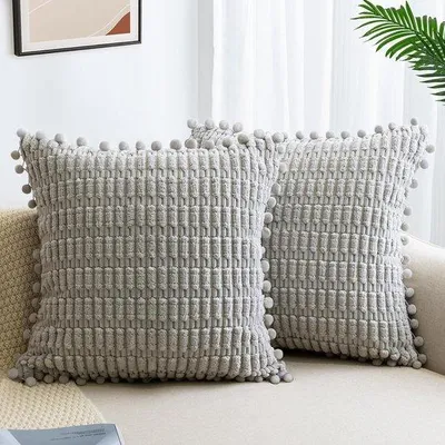 Produktbild von Set aus 2 beige farbenen Kissenbezügen, 50 x 50 cm, aus Cordflanell, Sofa-Kissen, weiche Kissenbezüge, Boho-Kissenbezüge, Dekokissen, moderne Kissen