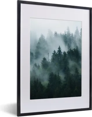 Produktbild von MuchoWow® Gerahmtes Poster Nebel - Bäume - Wald 30x40 cm - Poster mit Schwarzem Bilderrahmen Wandposter Rahmen Foto Bilder - Wandposter Schlafzimmer