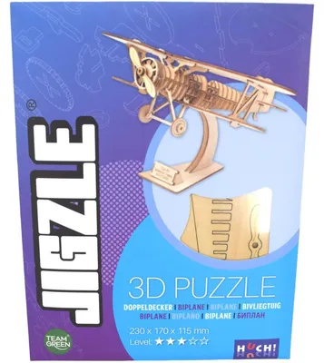 Produktbild von Jigzle 3D-Puzzle 23 x 17 x 11,5 cm Doppeldecker Flugzeug aus Holz