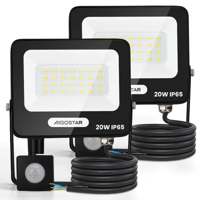 LED-Strahler 20 W mit Sensor, 2 Stk., 1650 lm, IP65, 4000 K