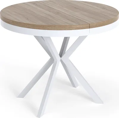 Produktbild von Runder Ausziehbarer Esstisch - Loft Style Tisch mit Weißen Metallbeinen - 90 bis 170 cm - Industrieller Tisch für Wohnzimmer - Kompakt - 90 cm - Sonoma Eiche