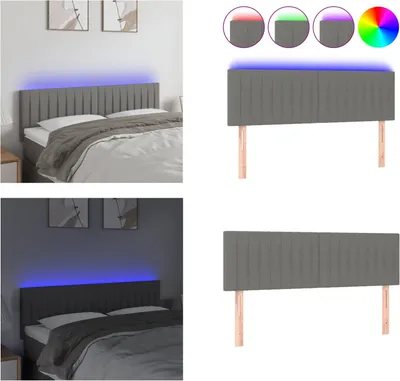 Produktbild von vidaXL LED Kopfteil Dunkelgrau 144x5x78/88 cm Stoff - LED Kopfteil - LED Kopfteile - Kopfteil - Bett-Kopfteil