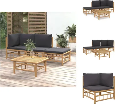 Produktbild von vidaXL 4-tlg. Garten-Lounge-Set mit Dunkelgrauen Kissen Bambus -  Gartenmöbel-Sets