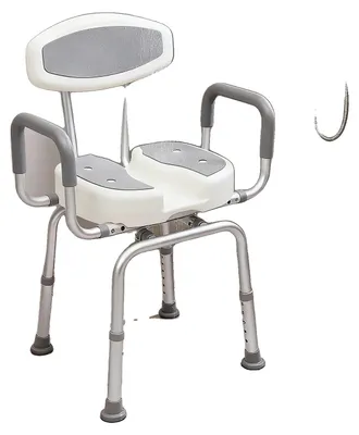 Produktbild von Duschstuhl, 360° Drehung, 136 kg Tragfähigkeit, höhenverstellbar 45,5-56 cm, Armlehnenbreite verstellbar 47-51 cm, Gesamthöhe 79-89,5 cm