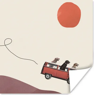 Produktbild von MuchoWow® Poster Hund - Retro - Bus 50x50 cm - Wohnzimmerdekoration