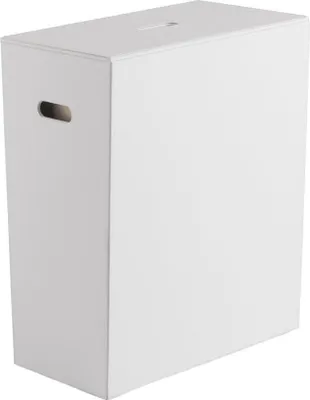 A white laundry basket is shown against a white background.
