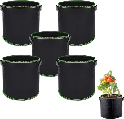 Imagen del producto de Bolsa para plantas transpirable, de 20 litros, con un diámetro de 30 cm, paquete de 5 unidades, ideal para el cultivo de verduras