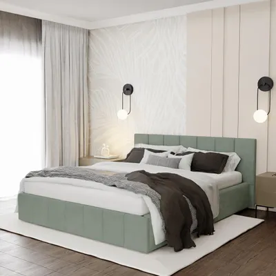 Produktbild von Muralo PREMIUM POLSTERBETT für Schlafzimmer Polsterbett mit Bettkasten und Gasdruckfeder Bett mit Polsterkopfteil Doppelbett 140x200 Bett mit Stauraum Mint