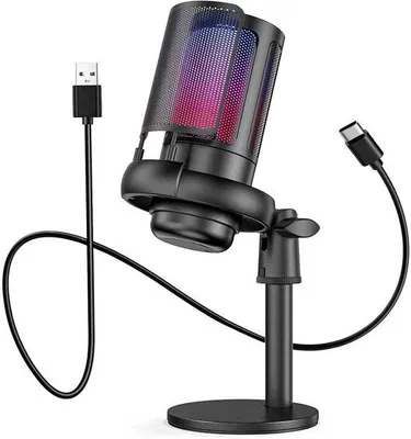 Obrázek produktu pro Herní mikrofon s připojením USB a AUX, černý, s potlačením šumu, RGB, pro PC a konzole