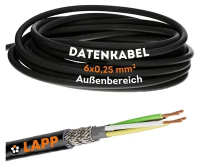 Produktbild von 10 Meter Lapp 1030477 LiYCY geschirmte Steuerleitung 6x0,25 mm² I UV-resistent I Signalkabel 6 adrig I Datenkabel für Außenbereich I Lötkabel I Verbindungsleitung LED I Anschlussleitung schwarz