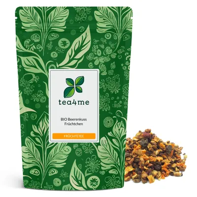 Produktbild von tea4me BIO Beerenkuss Früchtetee mit Gartenbeeren-Geschmack