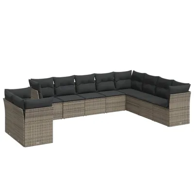 Produktbild von vidaXL 10-tlg. Garten-Sofagarnitur mit Kissen Grau Poly Rattan
