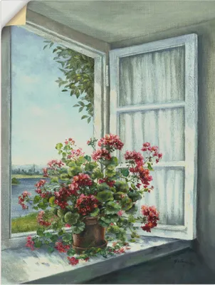 Produktbild von ARTland Wandbild, selbstklebend Geranien am Fenster Größe: 30x40 cm