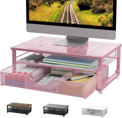 Produktbild von Computermonitorständer, rosa, mit Schublade, für Büro