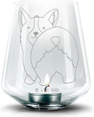 Produktbild von Mr. & Mrs. Panda Windlicht Glas Corgi Po - Transparent - Geschenk, Corgie, Laterne, kerzenhalter, Sprüche, Hund, Teelichthalter, gravur, Spruch, Kerzenglas