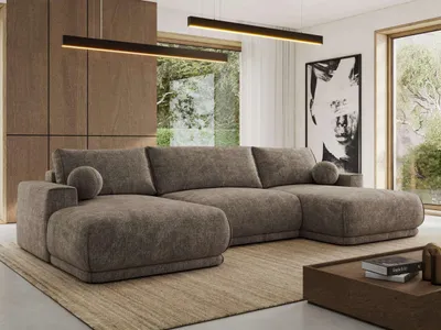 Produktbild von MKS MEBLE Ecksofa XXL Wohnlandschaft RINA U-Form Ecksofa mit Schlaffunktion & Wellenfederung, DL-Schlaffunktion - Braun Schenille grob gewebt