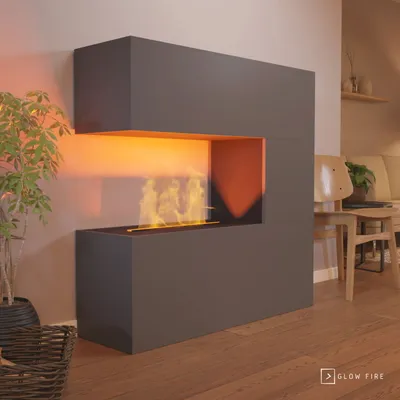 Produktbild von GLOW FIRE Elektrokamin 'Schiller' | Wasserdampf Kamin mit OMC 500 ohne Holz in grau als Raumteiler | HxBxT: 120x120x37 cm