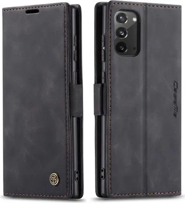 Produktbild von Galaxy Note 20 Hülle, LaimTop Retro Kunstledertasche TPU Innere, Kartenfächer, Magnetverschluss, Klapphülle mit Standfunktion Schutzhülle für Samsung Galaxy Note 20 Schwarz