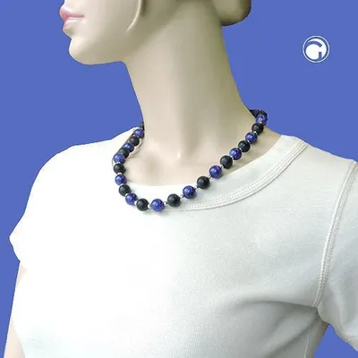 Produktbild von Collier, Perlen schwarz blau silber 50cm
