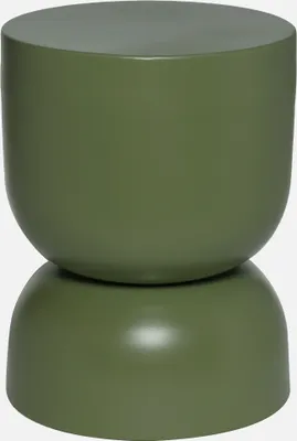 A green cylindrical side table.