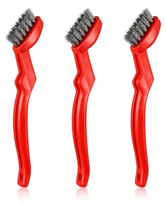 Image de Brosse métallique en acier inoxydable, lot de 3, avec manche ergonomique, idéale pour nettoyer les grilles de barbecue, éliminer la rouille et nettoyer les surfaces métalliques