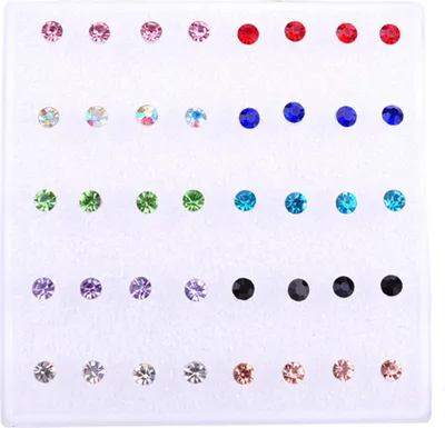 Produktbild von 20 Paar Damen-Ohrstecker-Set, glänzender Zirkonia, exquisites, prägnantes, glänzendes, mehrfarbiges, dekoratives, rostfreies, harmloses Zirkonia-Damen-Ohrring-Set für den täglichen Gebrauch-Quadrat*,3mm