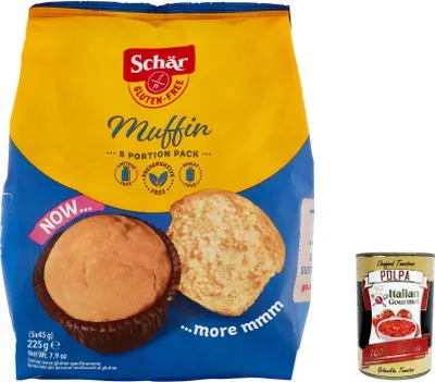 Produktbild von 6x SCHAR Muffins Gluten Free Cakes kuchen Glutenfrei 225 G + Italian Gourmet Polpa 400g