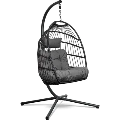 Produktbild von Swoods Hängesessel mit Gestell - Hängesessel Outdoor - Indoor und Outdoor - Hängstuhl mit Großen Kissen - Klapbarer Rattensessel - bis 150 kg