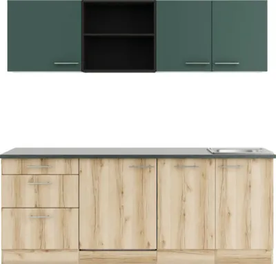 Produktbild von Optifit Küchenzeile ohne Geräte Savona405/Livorno290 210 cm grün wildeiche matt strukturiert zerlegt Variante reversibel KPSL 2199ROE-9+