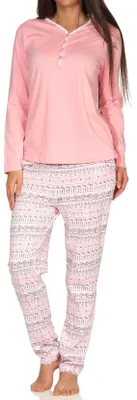 Produktbild von Normann Damen Schlafanzug langarm Pyjama mit Bündchen im Ethnolook - auch in Übergrößen ; rosa , 36