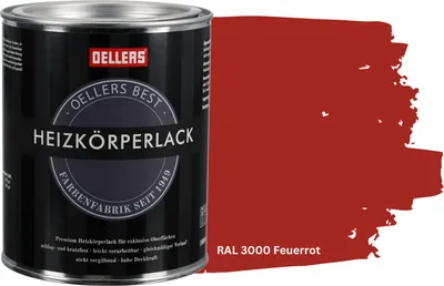 Produktbild von OELLERS Premium Heizkörperlack 1L – RAL 3000 Feuerrot | Heizkörperfarbe & Heizungsfarbe | Hochdeckender Heizungslack | Hitzebeständig & langlebig