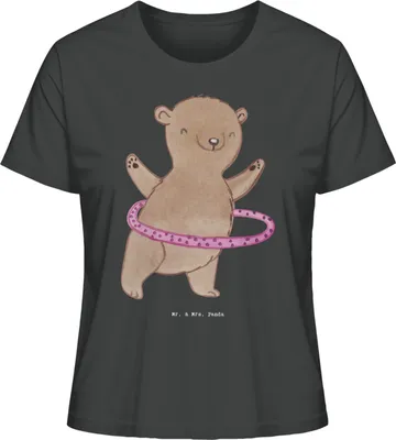 Produktbild von Mr. & Mrs. Panda Damen T-Shirt Bär Hula Hoop Größe M - Anthrazit - Geschenk, Training, Oberteil, Basic Shirt, Fitness, Sommershirt, Frauen, Sport