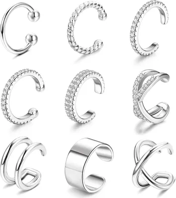 Produktbild von 9 Stücke Ear Cuff Set Damen Gold Silber Karat Vergoldet Ohrringe Knorpelohrringe