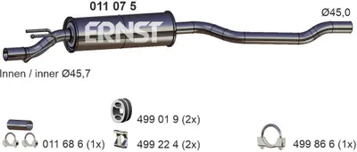 Produktbild von ERNST 011075 Mittelschalldämpfer Schalldämpfer für OPEL Corsa B Schrägheck (S93) Tigra Coupe (S93)