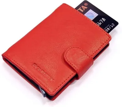 Obrázek produktu pro Kožené pouzdro na karty Figuretta s RFID ochranou a vnějšími hliníkovými kryty, barva: červená