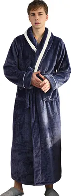 Produktbild von Winternachthemd für Paare, dicker Flanell, warm, verstellbarer Schnürgürtel, einfarbig, gedrehte Textur, Taschen, gute Wasseraufnahme, Damen-Homewear, Spa-Hotel-Bademantel