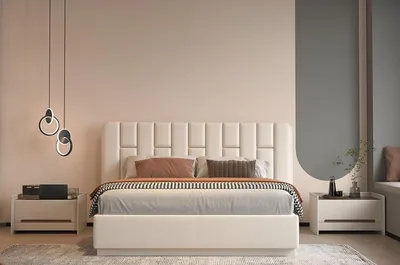 Image de Lit de luxe beige avec tête de lit matelassée Design moderne pour chambre à coucher