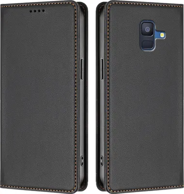 Image de Étui en cuir pour Samsung Galaxy A6 2018, étui à rabat magnétique en cuirPolyuréthaneavec support, noir