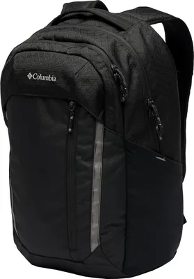 A black Columbia backpack is shown against a white background.
