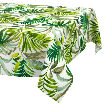 Produktbild von Tischdecke 140x400cm Rechteckig Grün abwaschbar Baumwolloptik Palmenblätter Grün wetterfest Schnittkante