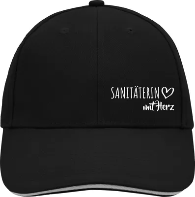 Produktbild von Huuraa Cappy Mütze Sanitäterin mit Herz Black/Light Grey Baumwolle 6-Panel Kappe Geschenkidee