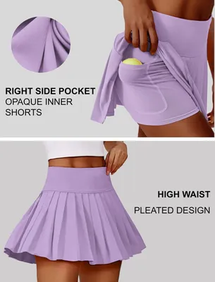 Produktbild von Tennisrock Damen, plissiert, hohe Taille, V-Tailleband, mit Taschen, UV-Schutz, Minirock, für den Außensport