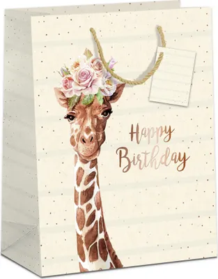 Produktbild von 6 Geschenktaschen, Bundle Medium / A5-Format Giraffe, Happy Birthday 21,00 pro Tüte 3,50