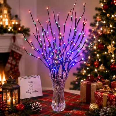 Produktbild von 3er Set LED Weihnachtsdeko Lichtzweige, Bunte Baumzweiglichter Batteriebetrieben, Vasen Deko, Weihnachtsbeleuchtung für Wohnzimmer Party, Tischdeko