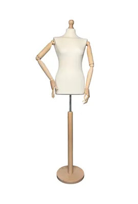 Produktbild von Weibliche Schaufensterpuppe mit Holzarmen - Schneiderpuppe für Damen, Kleidform für Schaufenster & Design, Schaufensterpuppe