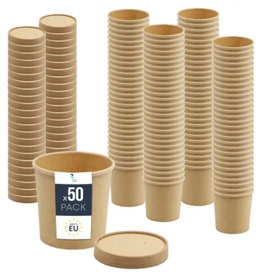 Produktbild von BenBow Einwegbehälter aus Kraftpapier mit Deckel 50 x 350 ml